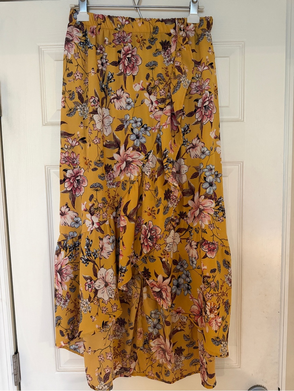 Women’s High-Low Floral Midi Skirt - Mustard Yellow